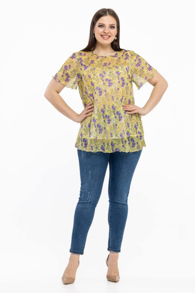 Летняя блуза из шифона с рукавом 3/4 и декоративными пуговками Avila 0932 желтый - фото 2