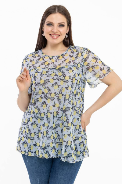 Летняя блуза из шифона с ярким принтом и коротким рукавом Avila 0932 голубой - фото 5