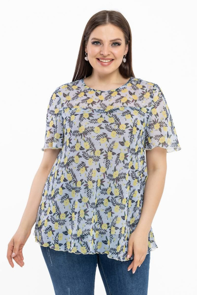 Летняя блуза из шифона с ярким принтом и коротким рукавом Avila 0932 голубой - фото 4