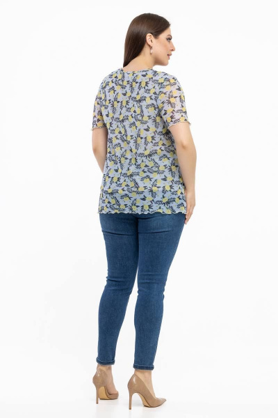 Летняя блуза из шифона с ярким принтом и коротким рукавом Avila 0932 голубой - фото 2