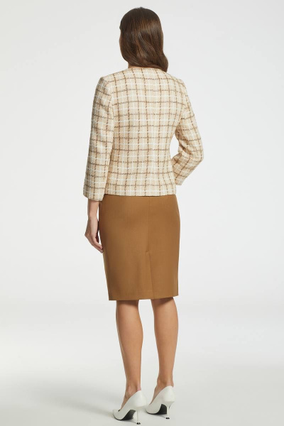 Деловой бежевый жакет из цветного твида с карманами Bazalini 4625 - фото 2