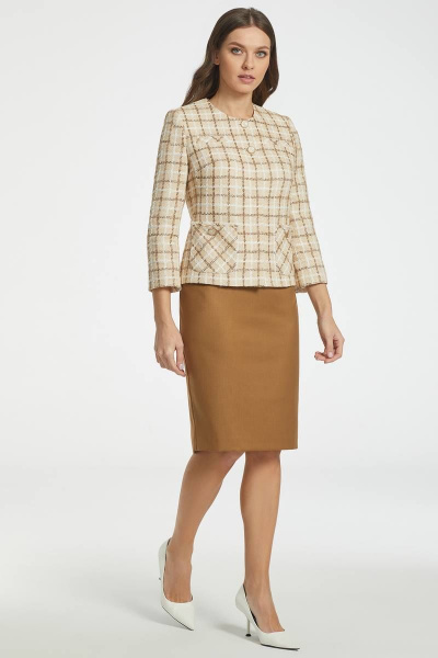 Деловой бежевый жакет из цветного твида с карманами Bazalini 4625 - фото 1