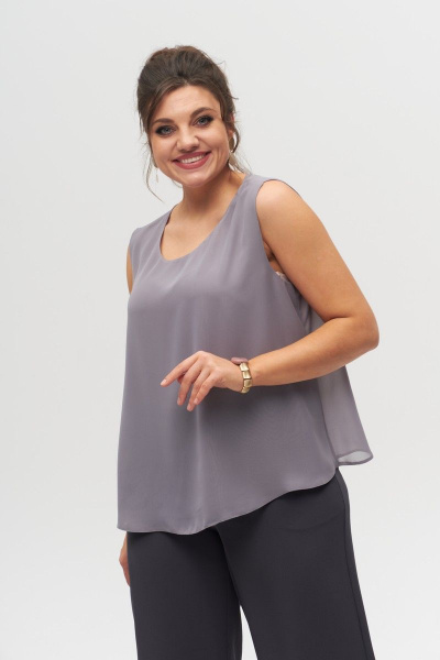 Летний шифон топ с разрезом и пуговицей - универсальный стиль Anelli 303 графит - фото 3