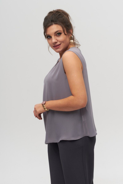 Летний шифон топ с разрезом и пуговицей - универсальный стиль Anelli 303 графит - фото 2