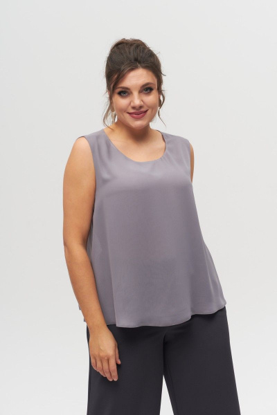 Летний шифон топ с разрезом и пуговицей - универсальный стиль Anelli 303 графит - фото 1