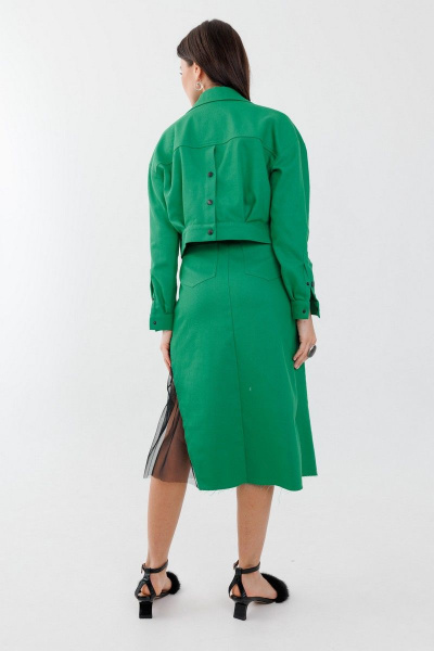 Джинсовая юбка трапеция с декоративной вставкой из сетки Anelli 1279 трава - фото 2