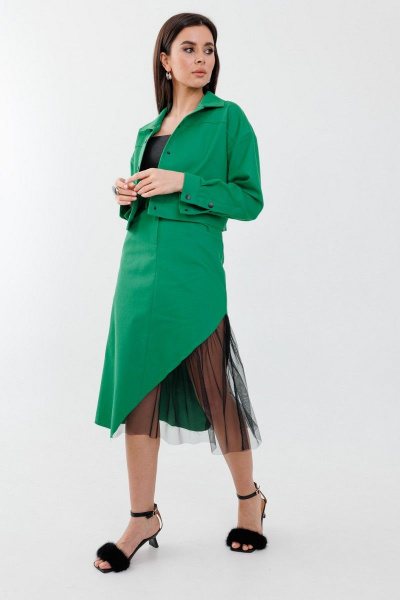 Зеленый джинсовый жакет с планкой и застежкой на кнопки Anelli 962 трава - фото 4