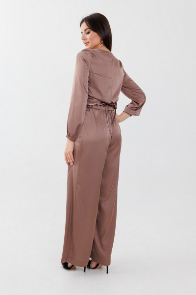 Брюки широкие из вискозы с защипами и поясом Anelli 1288.2 карамель - фото 2