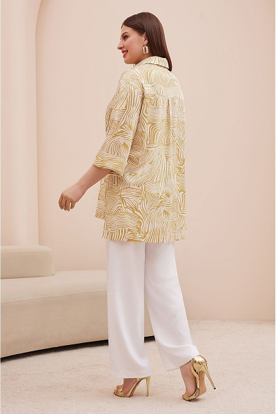 Летний костюм из текстиля с брюками-палаццо и рубашкой Lissana 4733 желтый - фото 6