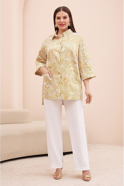 Летний костюм из текстиля с брюками-палаццо и рубашкой Lissana 4733 желтый - фото 4