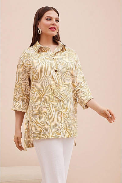 Летний костюм из текстиля с брюками-палаццо и рубашкой Lissana 4733 желтый - фото 2