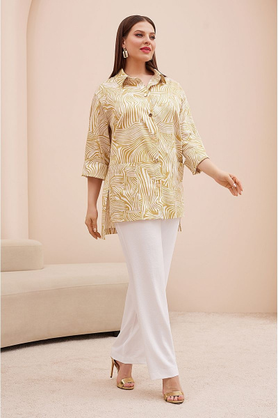 Летний костюм из текстиля с брюками-палаццо и рубашкой Lissana 4733 желтый - фото 1