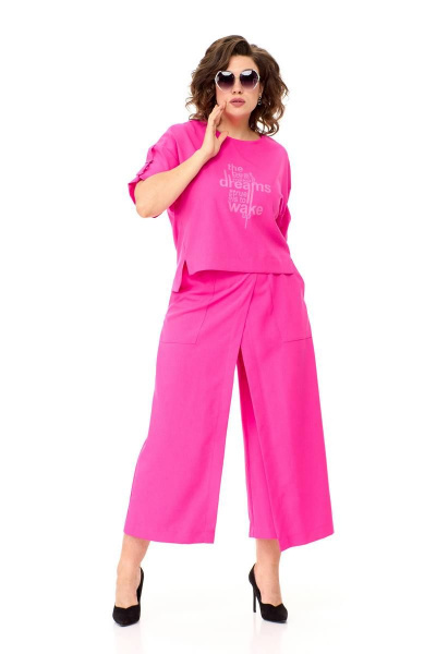 Кюлоты и блузон из текстиля с разрезами и аппликацией Taita plus 2309/2 фуксия - фото 2