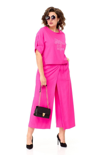 Кюлоты и блузон из текстиля с разрезами и аппликацией Taita plus 2309/2 фуксия - фото 3
