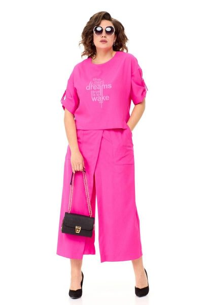 Кюлоты и блузон из текстиля с разрезами и аппликацией Taita plus 2309/2 фуксия - фото 4