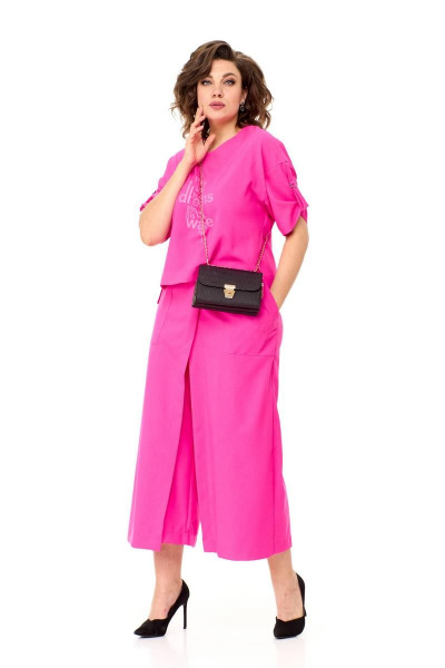 Кюлоты и блузон из текстиля с разрезами и аппликацией Taita plus 2309/2 фуксия - фото 6