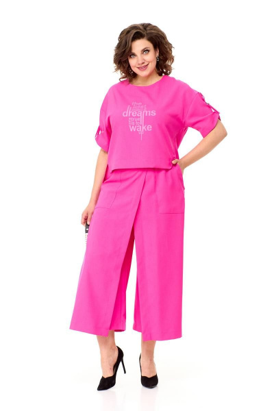 Кюлоты и блузон из текстиля с разрезами и аппликацией Taita plus 2309/2 фуксия - фото 7
