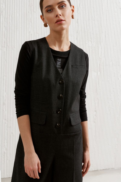 Длинный черный комбинезон из текстиля с карманами и пуговицами BURVIN 8716-40 - фото 4