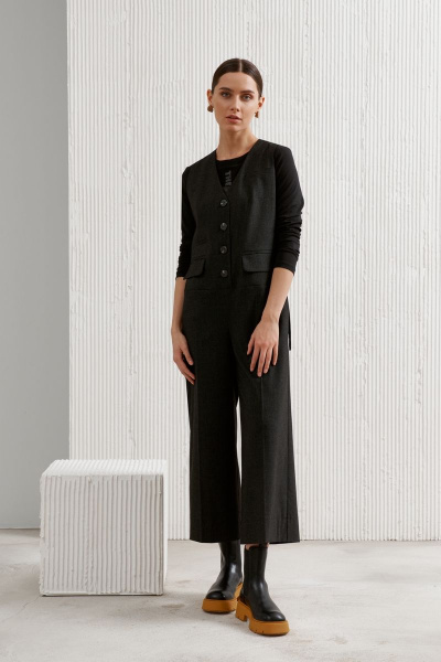 Длинный черный комбинезон из текстиля с карманами и пуговицами BURVIN 8716-40 - фото 3