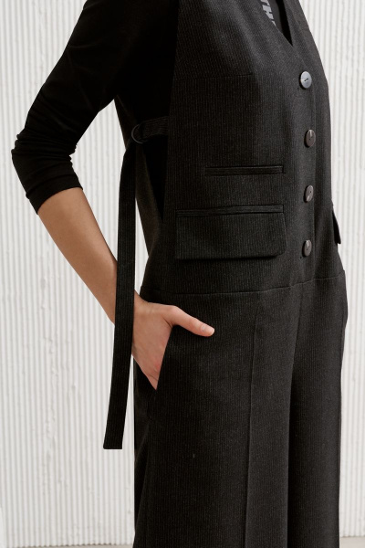 Длинный черный комбинезон из текстиля с карманами и пуговицами BURVIN 8716-40 - фото 2