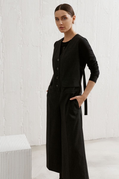 Длинный черный комбинезон из текстиля с карманами и пуговицами BURVIN 8716-40 - фото 1