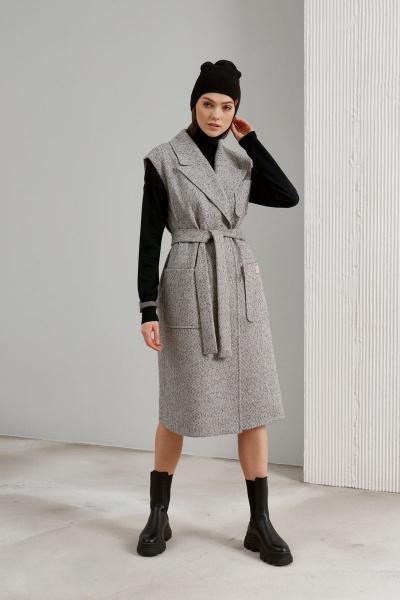 Жилет демисезонный серый пальтовая ткань с поясом BURVIN 8719-76 - фото 1