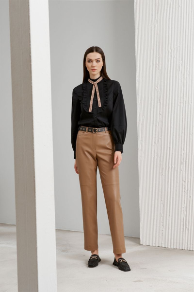 Черная блуза с объемными рукавами и рюшем в стиле на каждый день BURVIN 8763-51 - фото 1