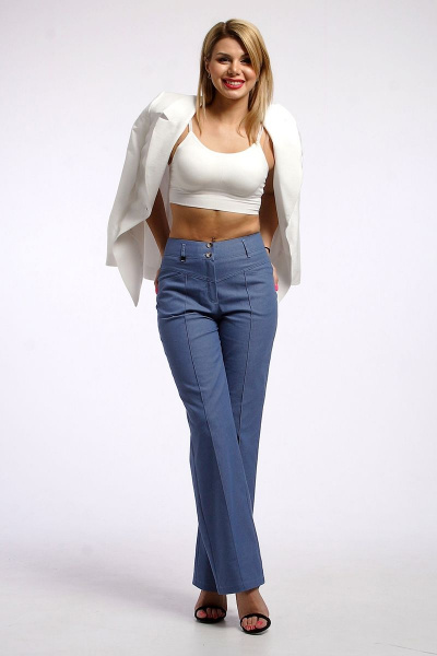 Широкие палаццо брюки из хлопка для повседневной носки IUKONA Б207 голубой - фото 2