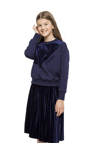 Демисезонная толстовка с бархатным принтом Bell Bimbo 192089 т.синий - фото 1