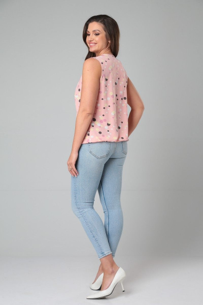 Розовая свободная блуза без рукавов с сборками Modema м.216/4 - фото 8