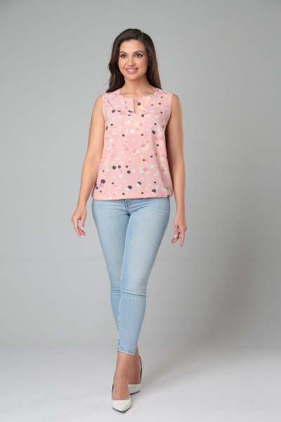 Розовая свободная блуза без рукавов с сборками Modema м.216/4 - фото 7