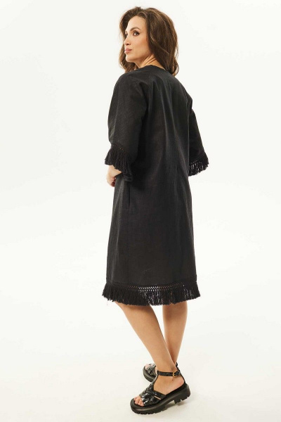 Летнее платье А-силуэта из текстиля с кружевной отделкой Mislana С938 черный - фото 8