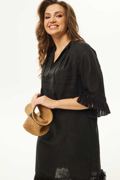 Летнее платье А-силуэта из текстиля с кружевной отделкой Mislana С938 черный - фото 6