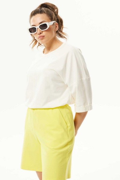 Летний комплект блуза со спущенными плечами шорты хлопок Mislana С947 лимон - фото 3