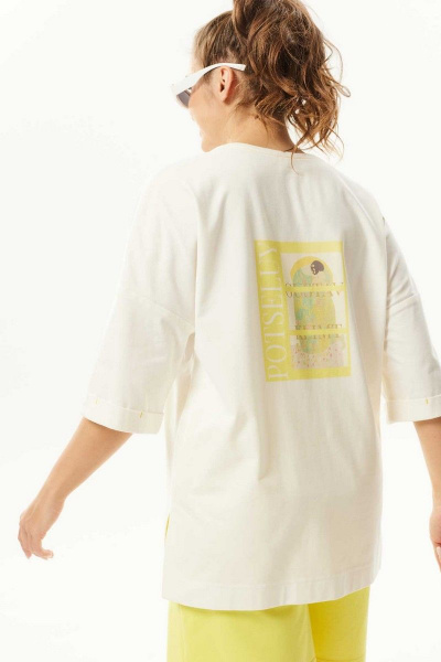 Летний комплект блуза со спущенными плечами шорты хлопок Mislana С947 лимон - фото 5