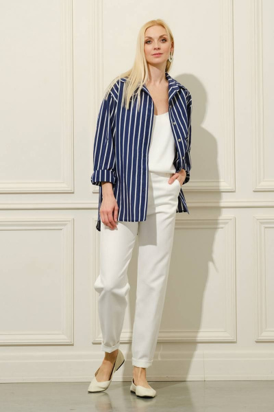 Летняя рубашка на каждый день мультиколор синий текстиль хлопок Achosa 1422 синий - фото 3