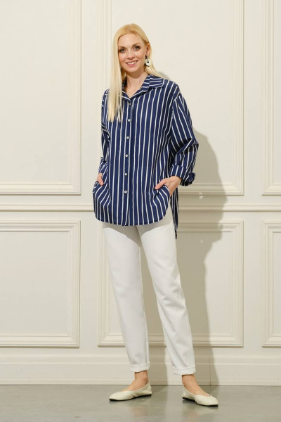 Летняя рубашка на каждый день мультиколор синий текстиль хлопок Achosa 1422 синий - фото 1