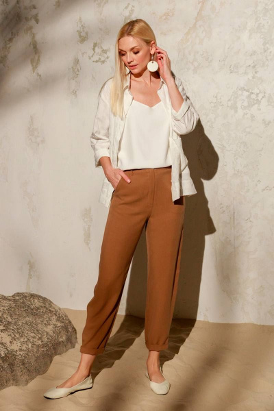 Коричневые хлопковые летние брюки для ежедневных прогулок Achosa 1022 коричневый - фото 1