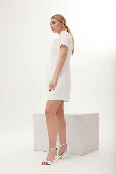 Белое платье с бантом и складками из хлопка DAVA 140 белый - фото 2