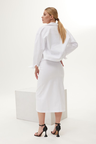 Белый костюм с жакетом и юбкой на лето из хлопка DAVA 163 белый - фото 2