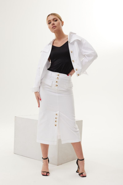 Белый костюм с жакетом и юбкой на лето из хлопка DAVA 163 белый - фото 1