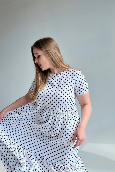 Платье макси трапеция из вискозы и текстиля LindaLux 2-012 горох_белый - фото 4