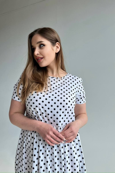 Платье макси трапеция из вискозы и текстиля LindaLux 2-012 горох_белый - фото 2