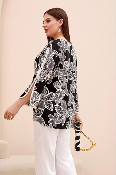 Костюм из хлопка и текстиля с прямыми брюками и туникой Lissana 4743 черный - фото 5