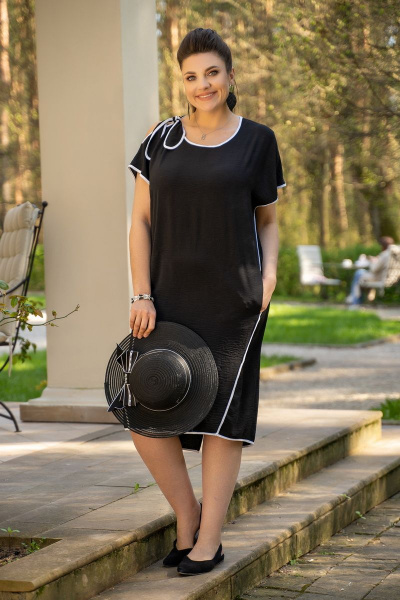 Платье прямого силуэта с асимметричными плечами Andina 815 черный - фото 4