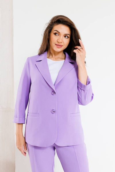 Костюм женский трехпредметный с жакетом, топом и зауженными брюками SandyNa 130558 лаванда - фото 13
