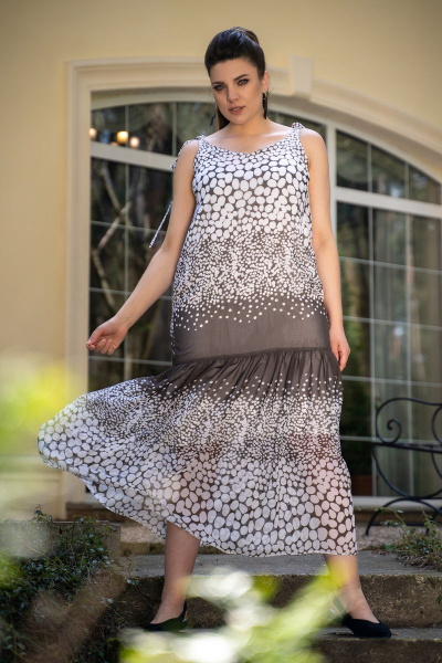 Платье женское с кружевом и завязками на бретелях Andina 814 горох_капучино - фото 11