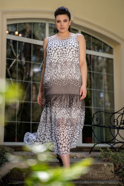 Платье женское с кружевом и завязками на бретелях Andina 814 горох_капучино - фото 10