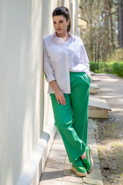 Хлопковая блуза с отложным воротником и яркой тесьмой Andina 114 белый - фото 7