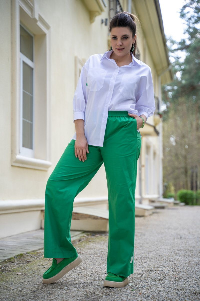 Брюки прямого силуэта с резинкой и карманами Andina 228 изумруд - фото 4